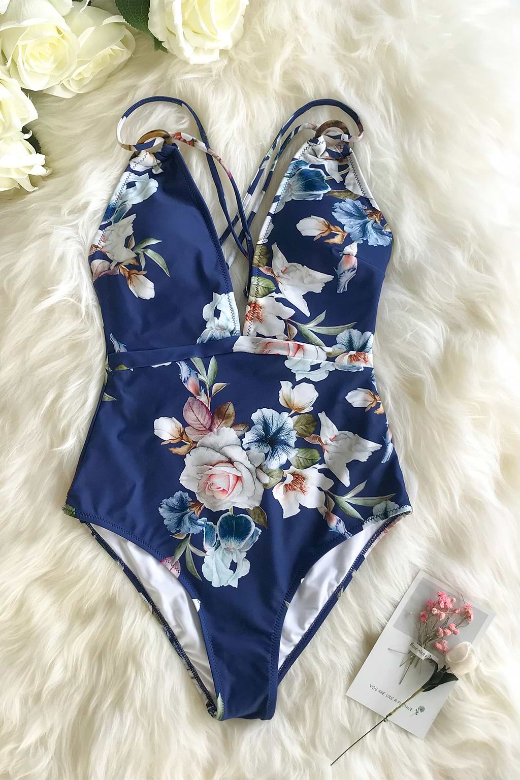Bañador Floral Azul Una Pieza con Tirantes