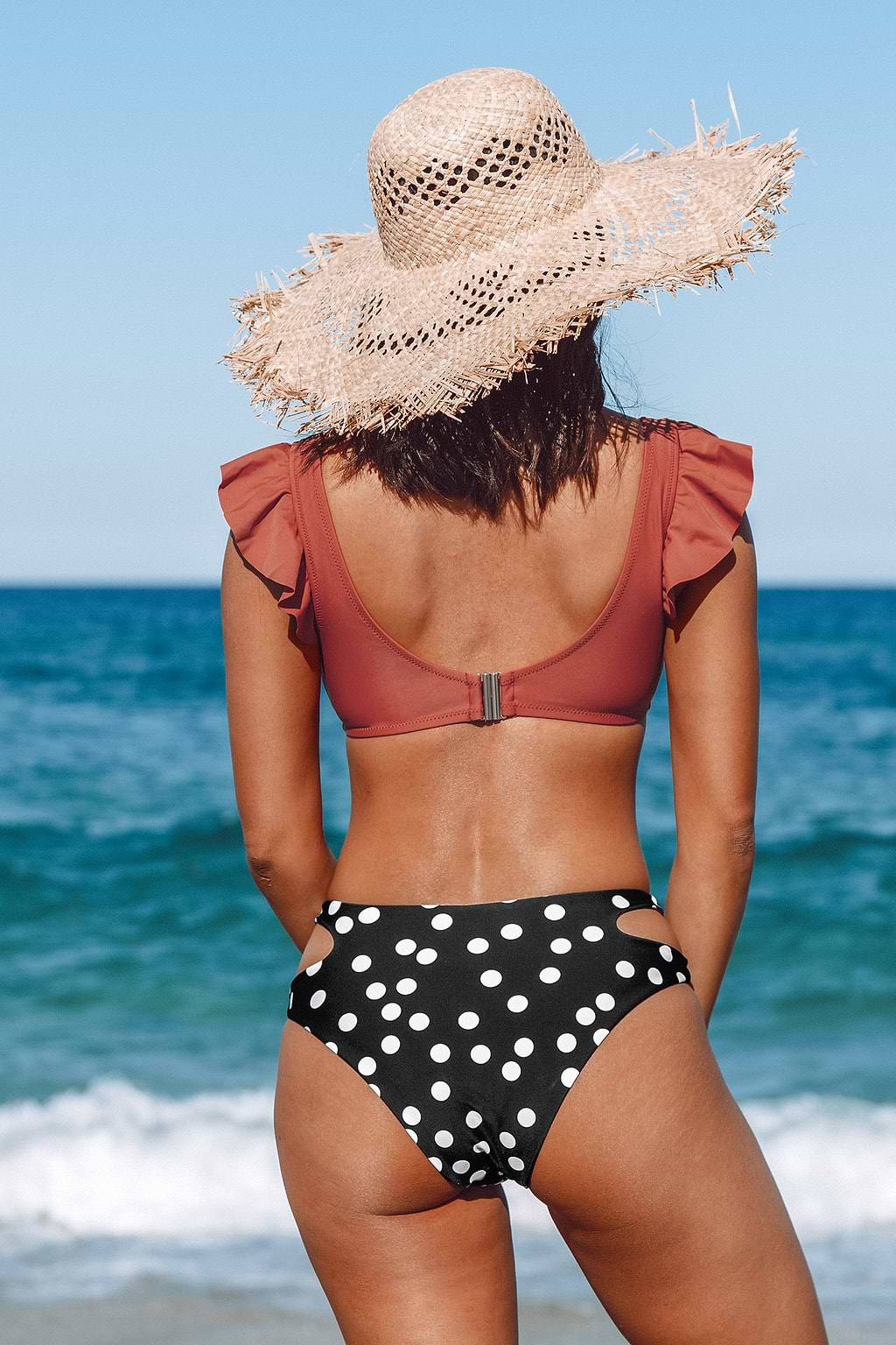 Retro Polka Dot Bikini-Set mit Rüschen und Schleife