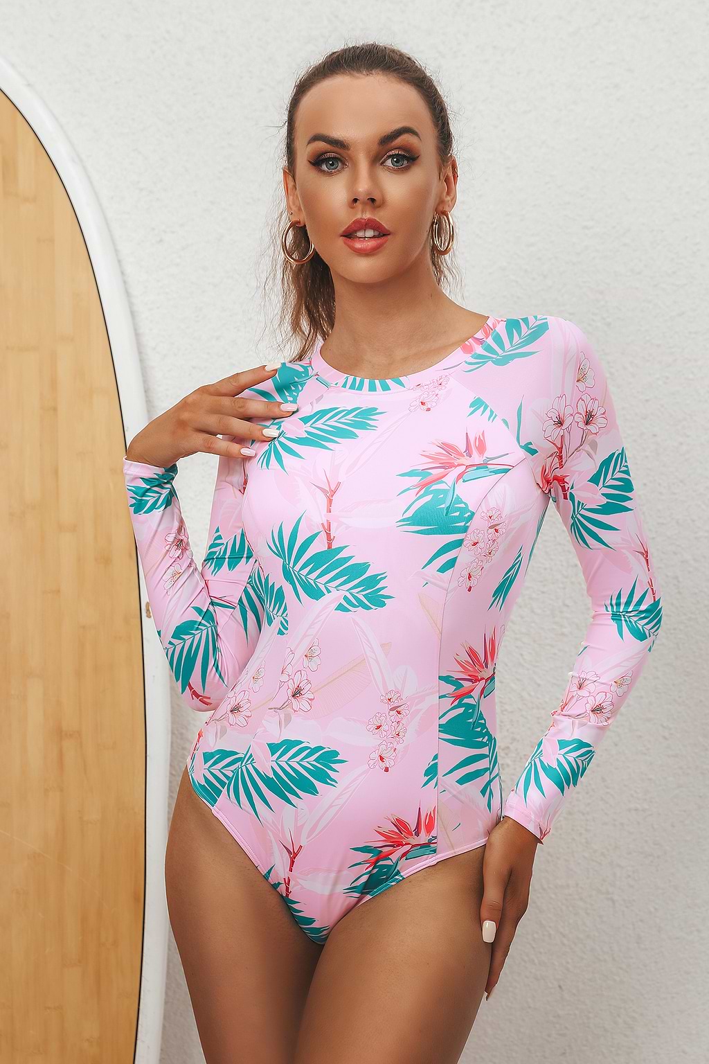 Tatyana Hawaiian Print Long Sleeve One Piece Swimsuit
