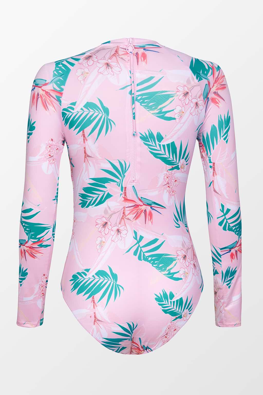 Long Sleeve Print Pink One Piece Swimsuit