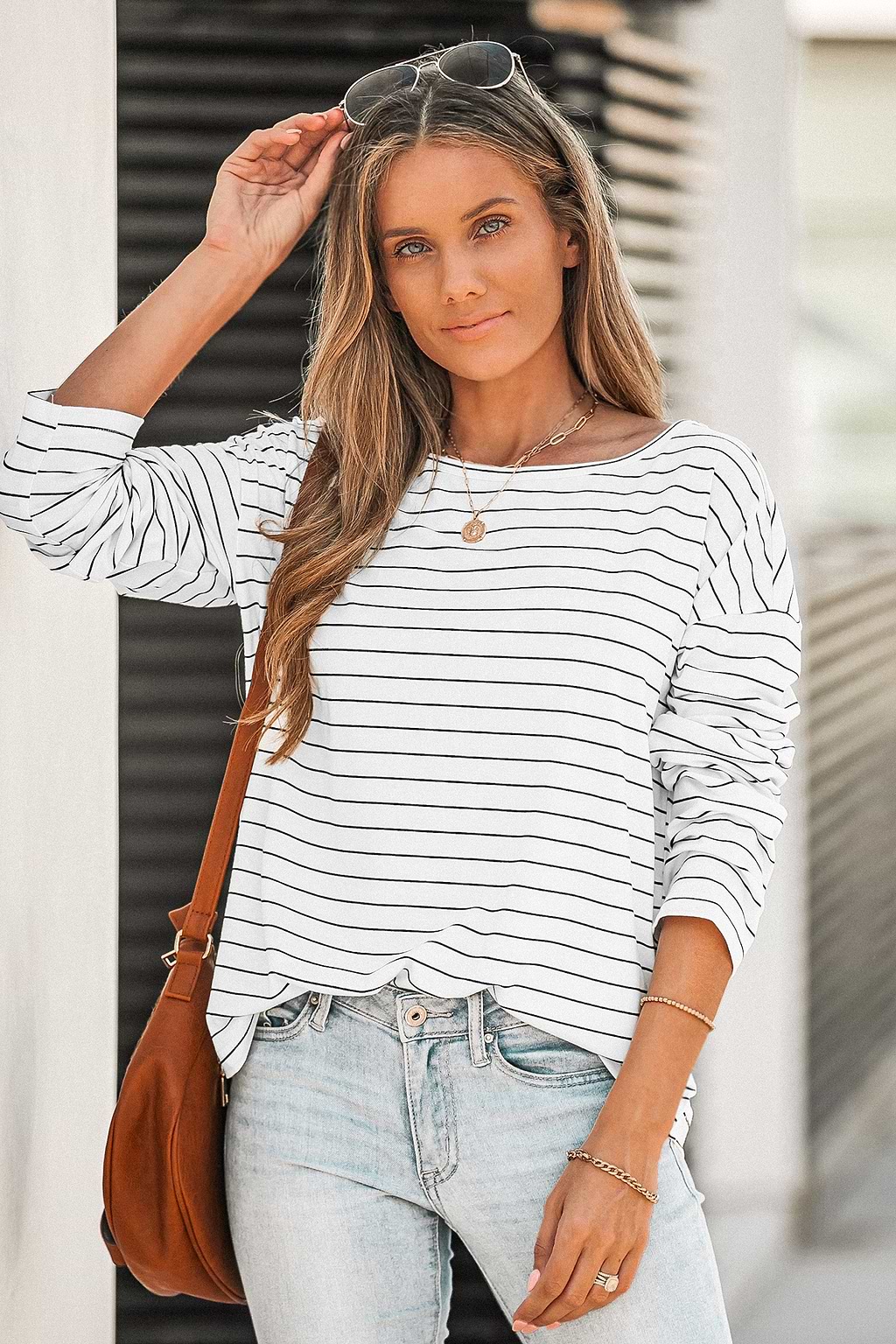 Elvan Round Neck Striped Tee