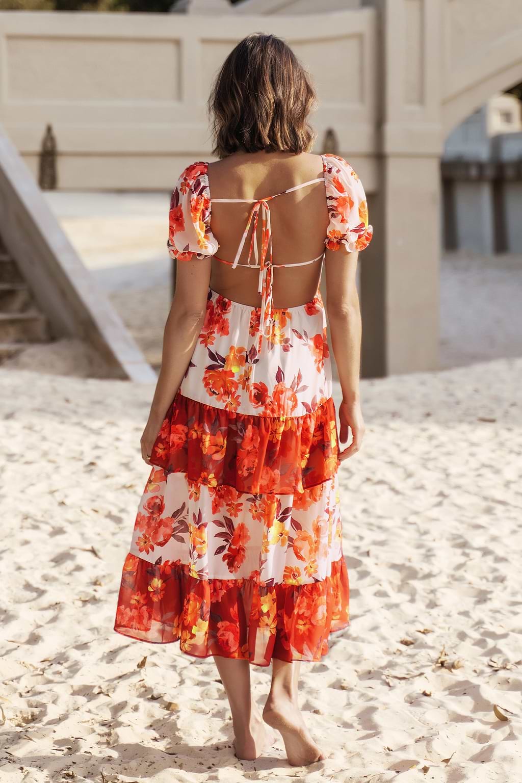 Lilac Dreams Bubble Sleeve Backless A-Shape Dress