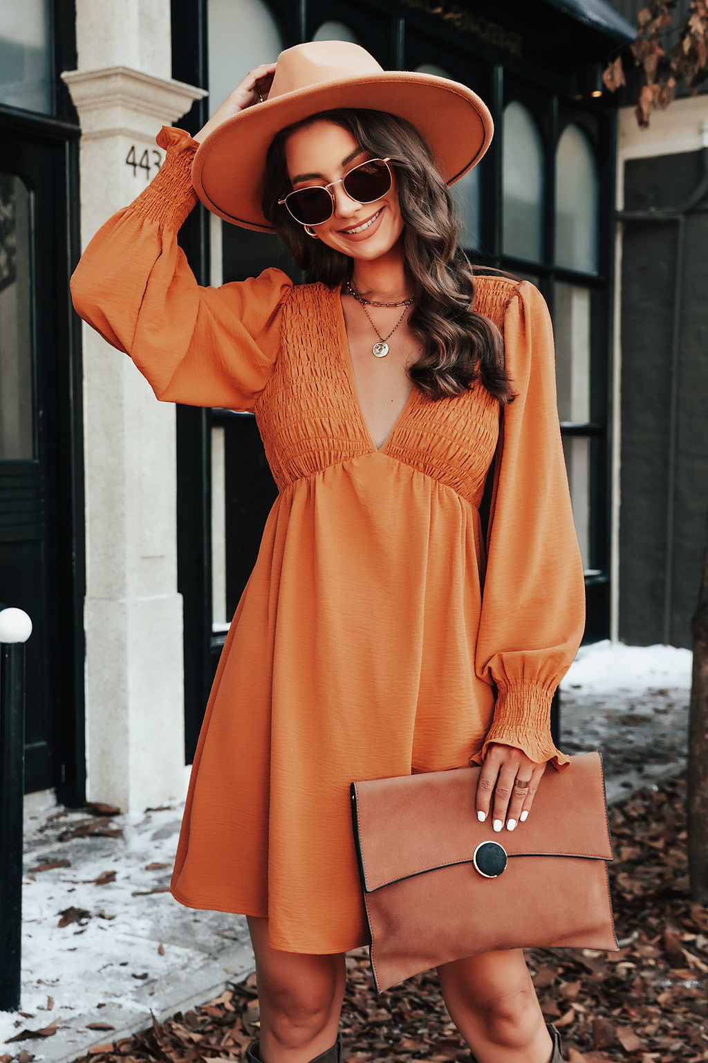 Elvira Smocked Plunge Mini Dress