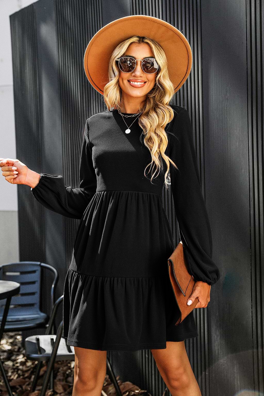 Valda Ribbed Tiered Hem Dress