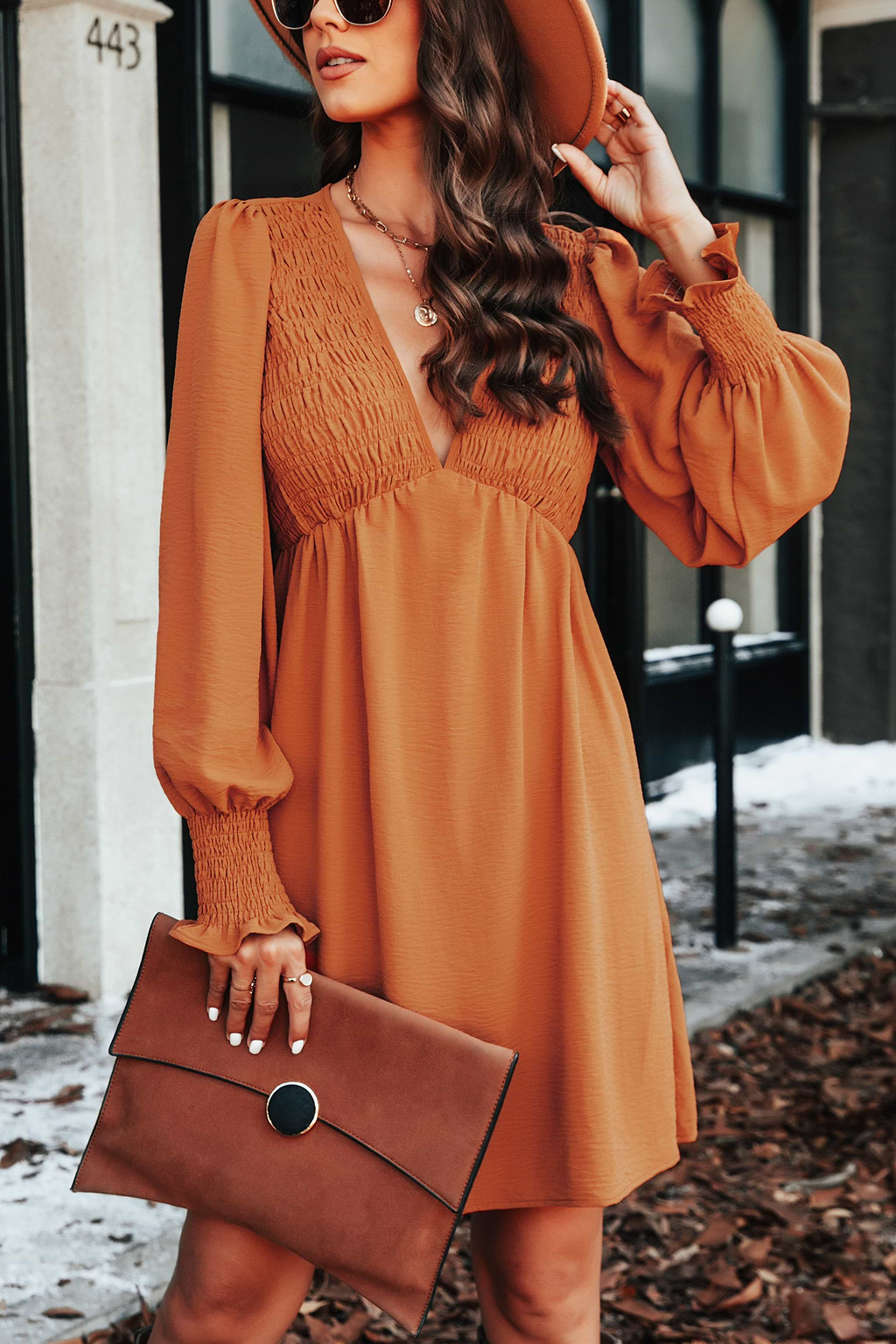 Elvira Smocked Plunge Mini Dress