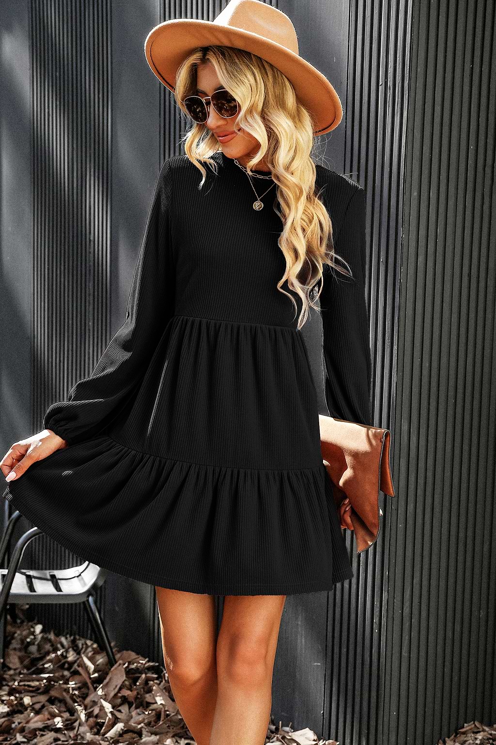 Valda Ribbed Tiered Hem Dress