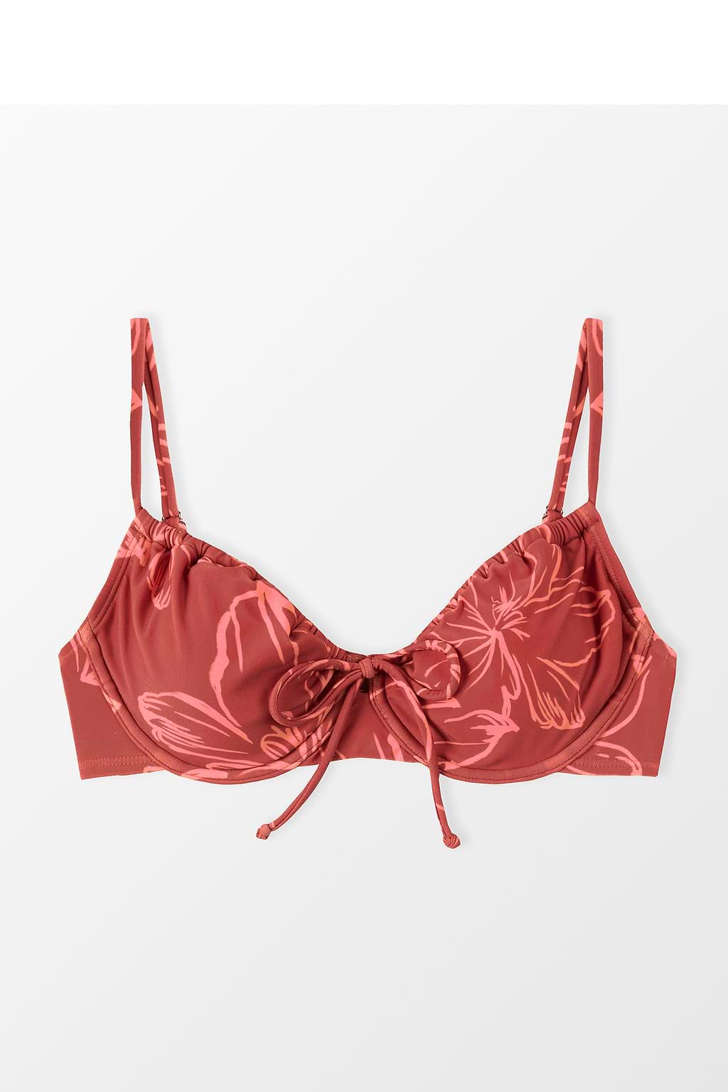 Delicate Blooms Tunneled Tie Front Underwire Bikini Top