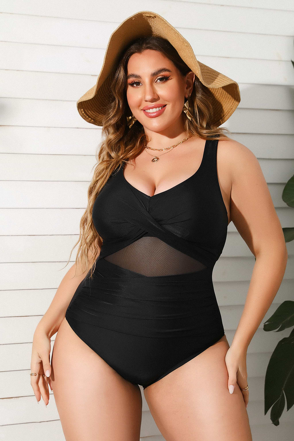 Party in Paradise Shirred Mesh Plus Size One Piece Swimsuit