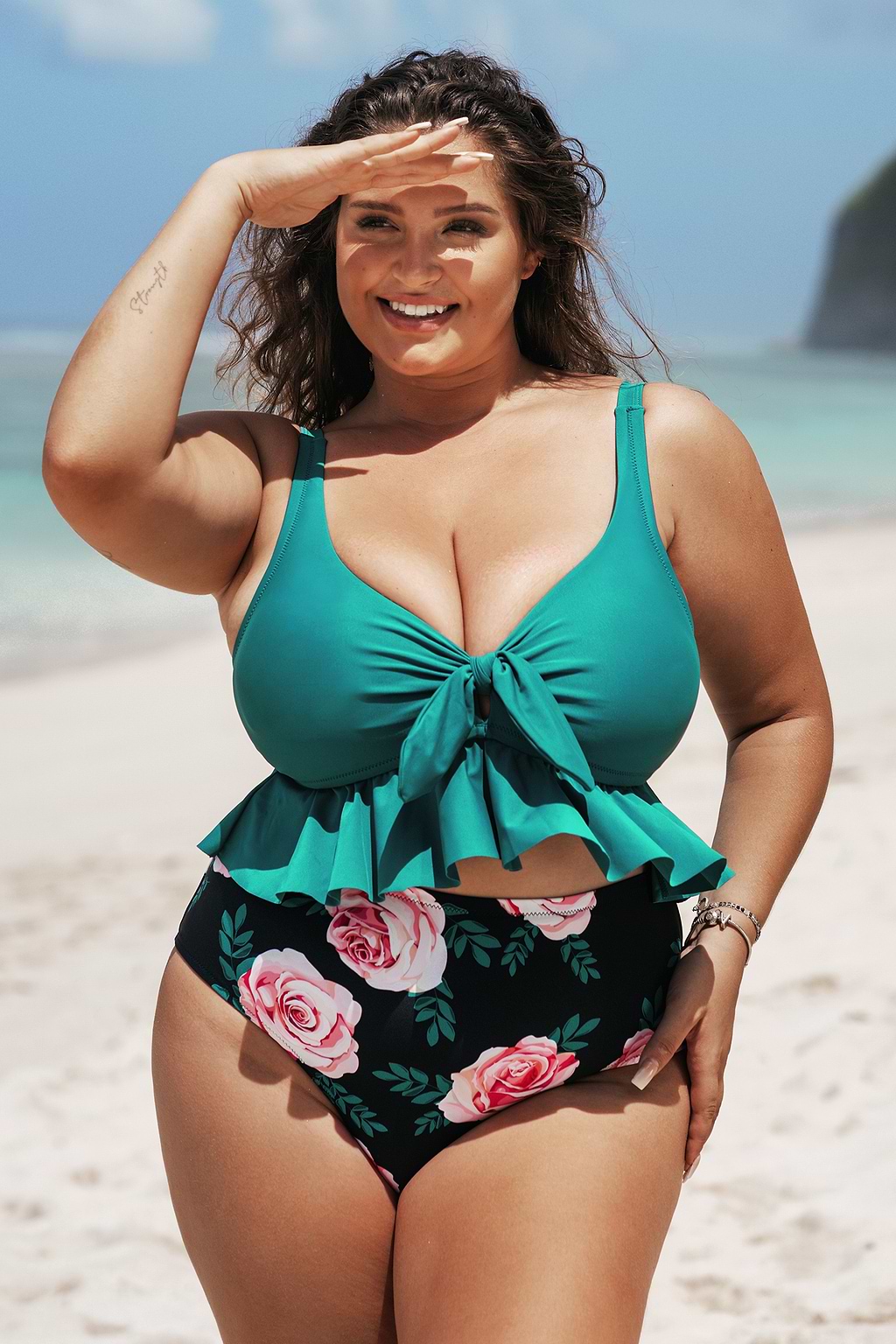 Tankini grande taille noué à volants