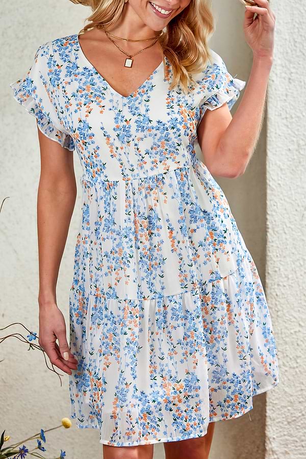 gold and navy blue prom dress Dragonfruit Daze Curvy Jade Ruffled Floral Babydoll Dress XL