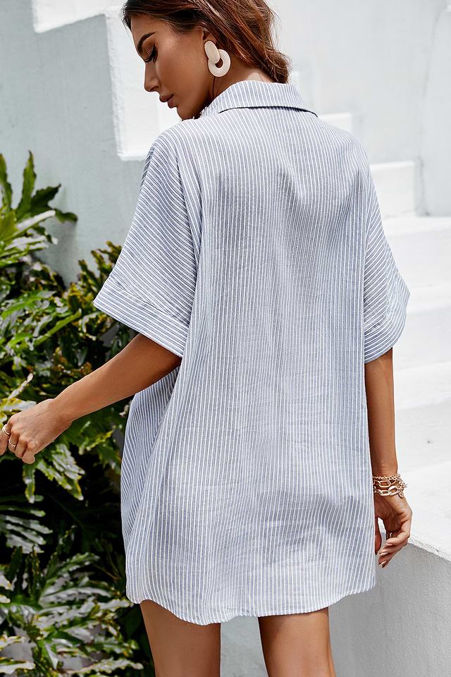 analia dolman sleeve stripe shirt collar oversize dress Analia Dolman Sleeve Stripe Shirt Collar Oversize Dress | Chic Comfort