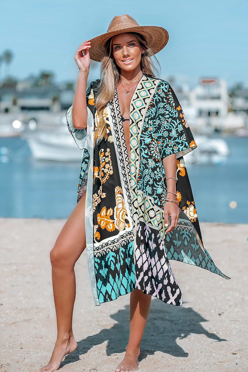 Kimono abierto con estampado geométrico