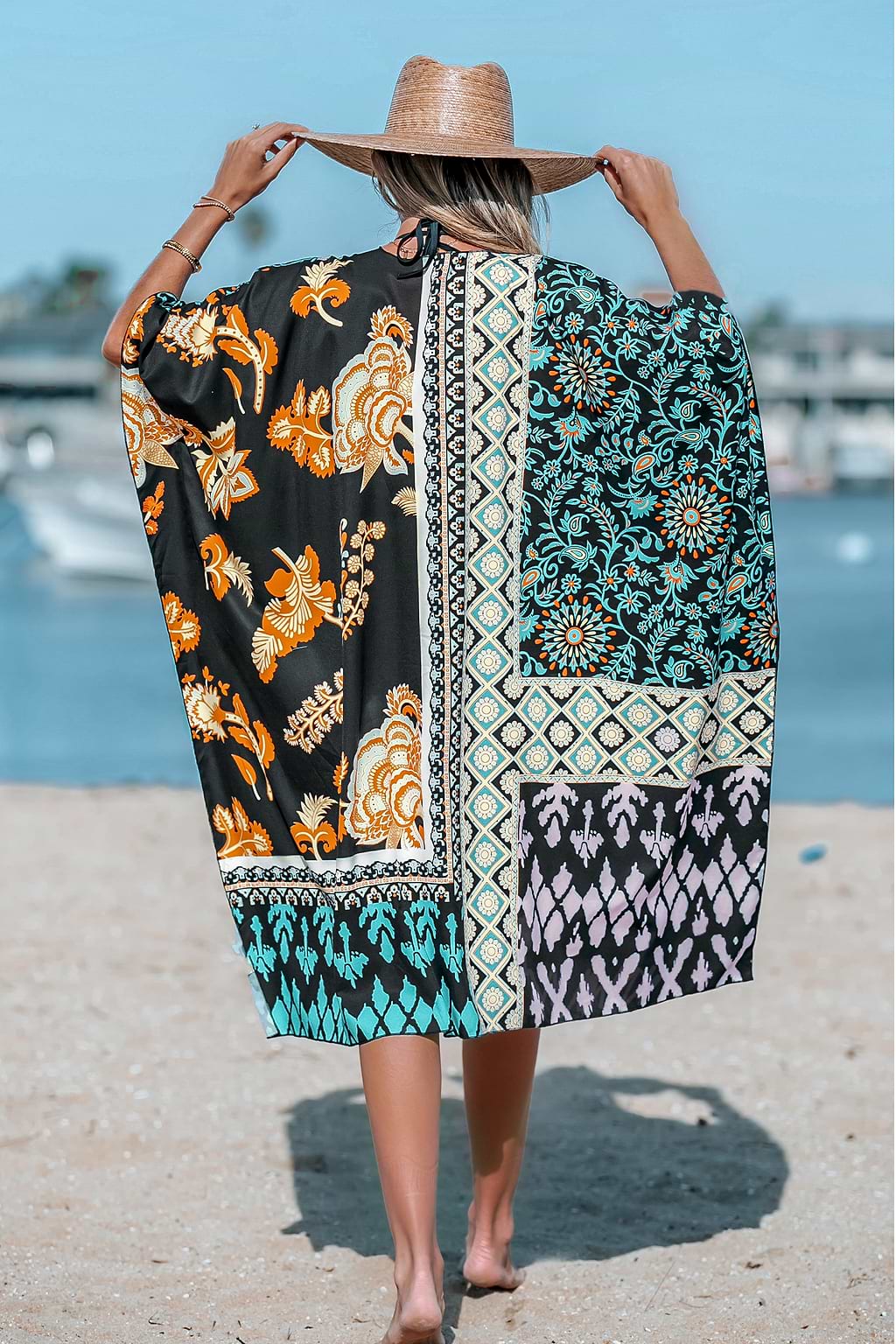 Kimono abierto con estampado geométrico