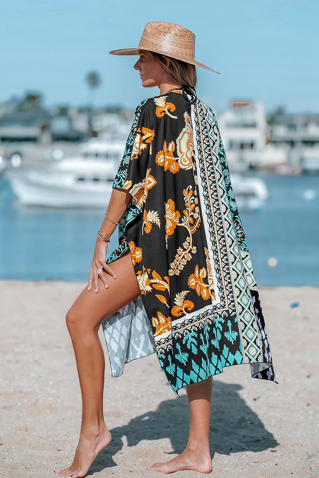 Kimono abierto con estampado geométrico