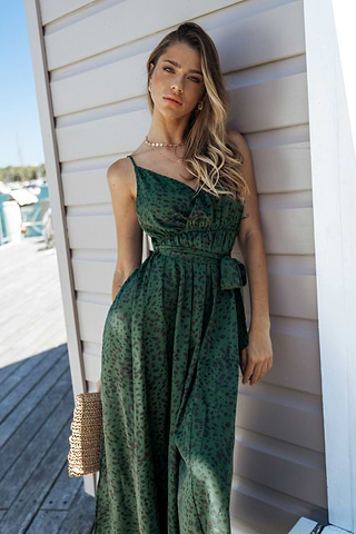 Sara Belted Leopard Print Slip Maxi Dress