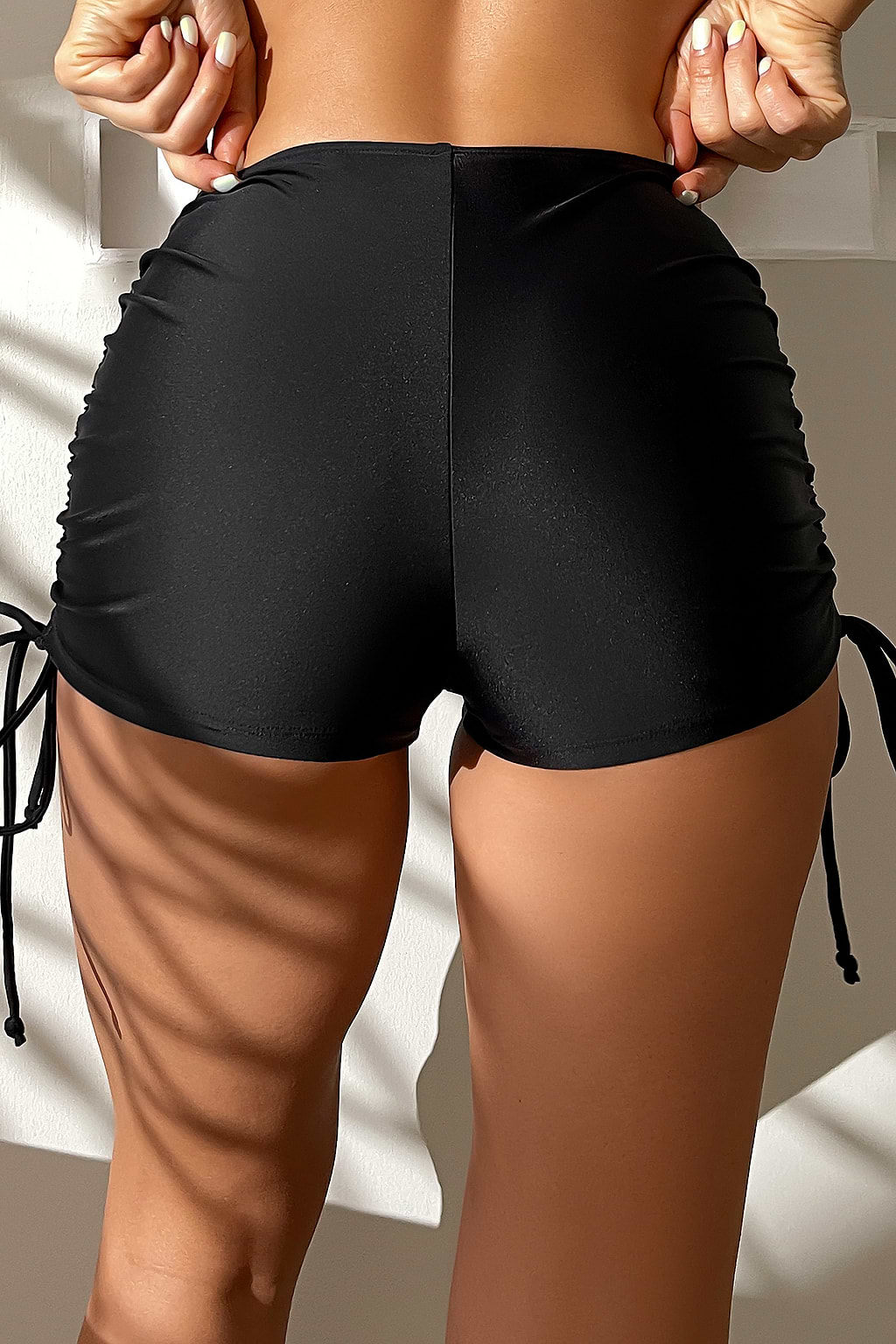 Ruched Drawstring Swim Boy Shorts