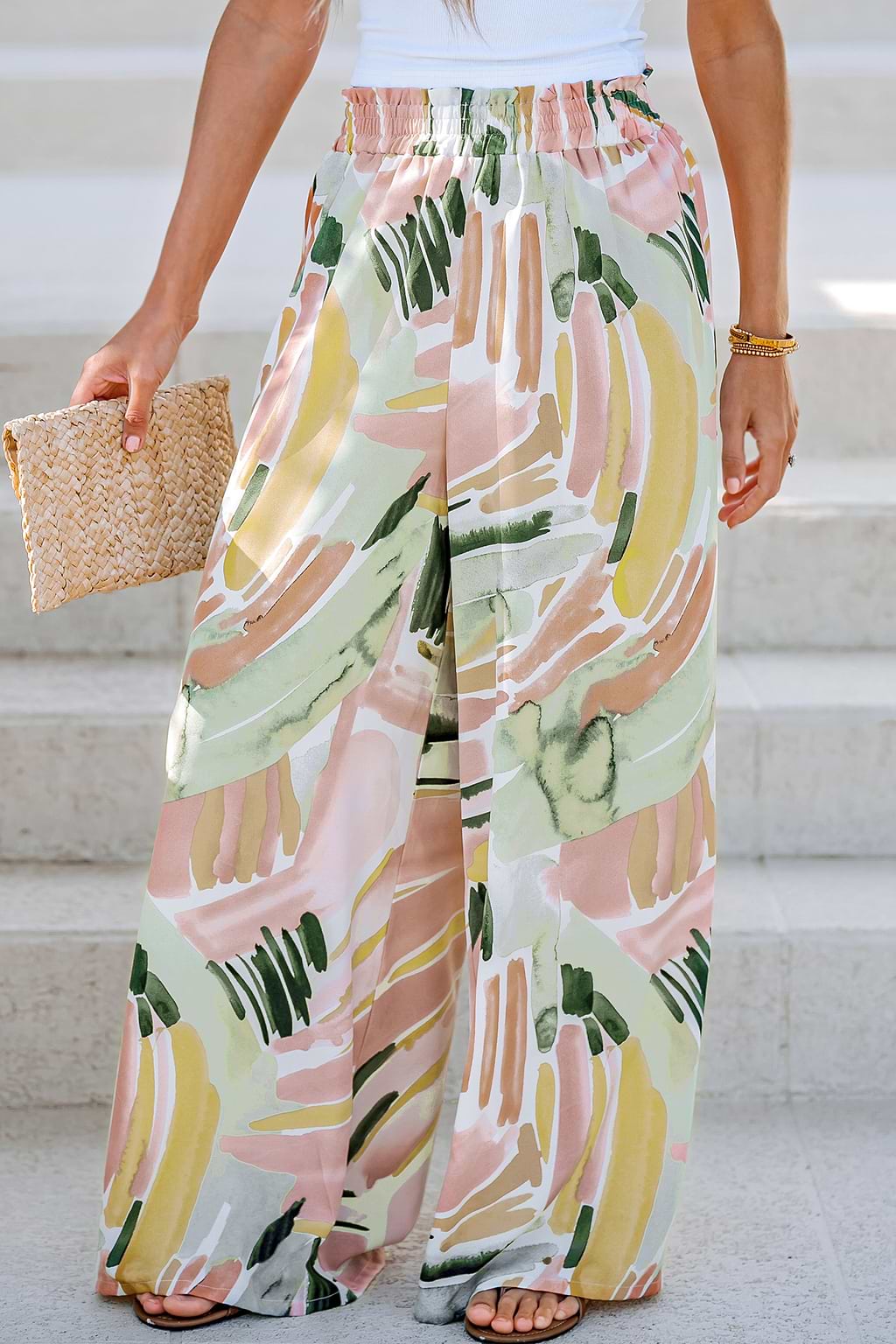 Pantalones paperbag con estampado abstracto