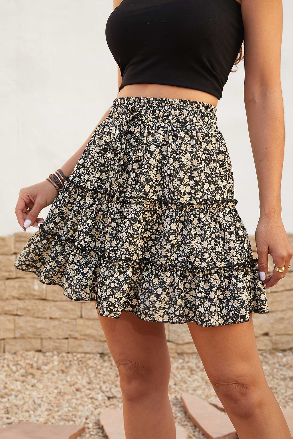 High Waist Minirock mit Blumenmuster