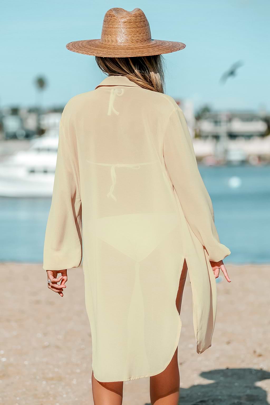 Vestido camisero de malla transparente