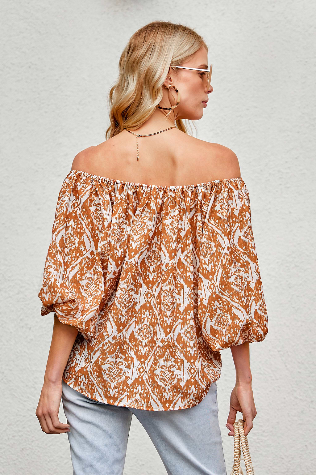 Top de Manga Globo con Estampado Ornamentado