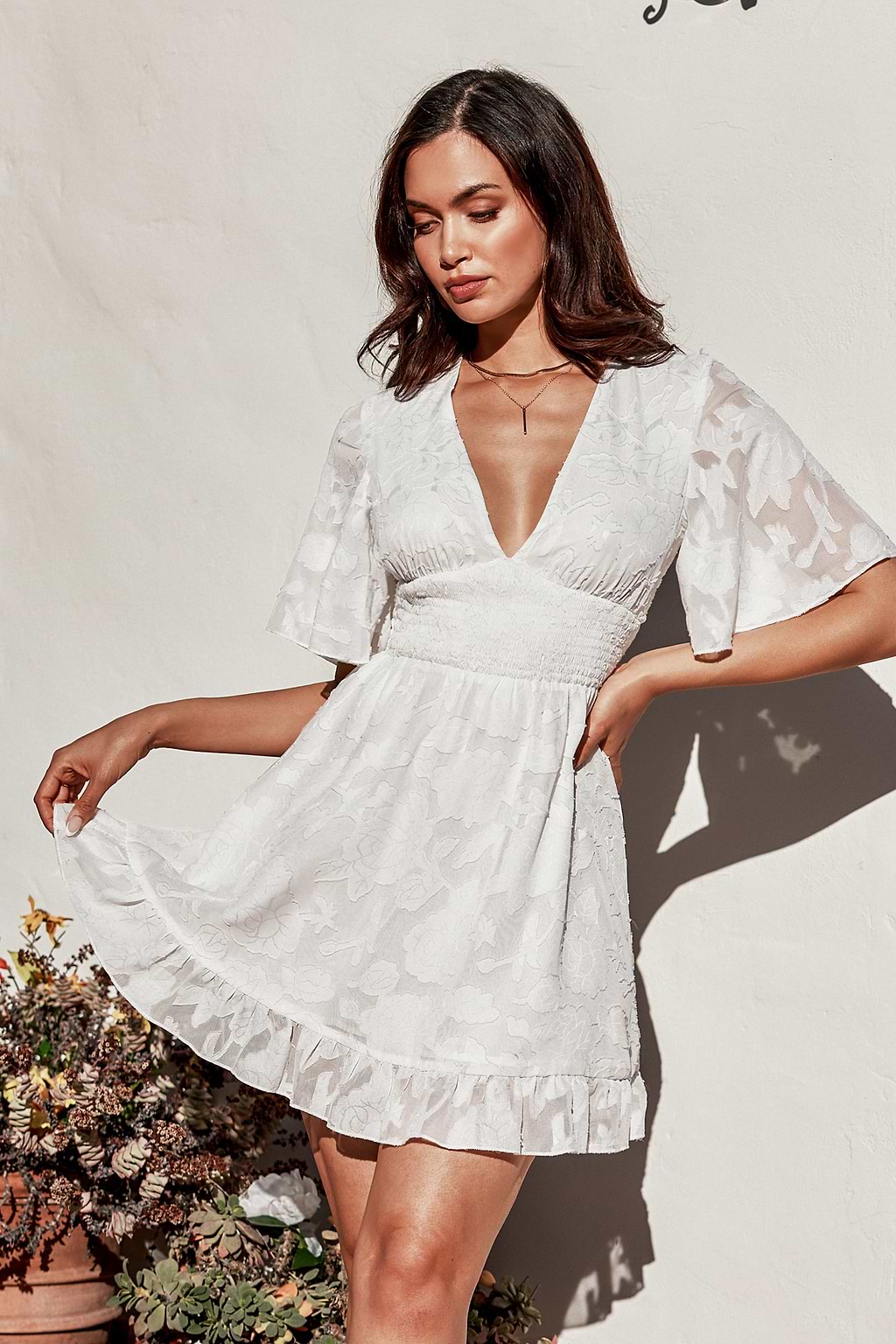 Vestido fruncido jacquard floral