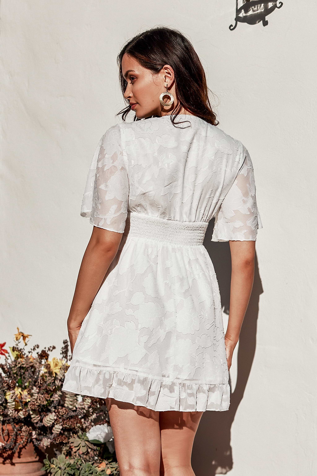 Vestido fruncido jacquard floral