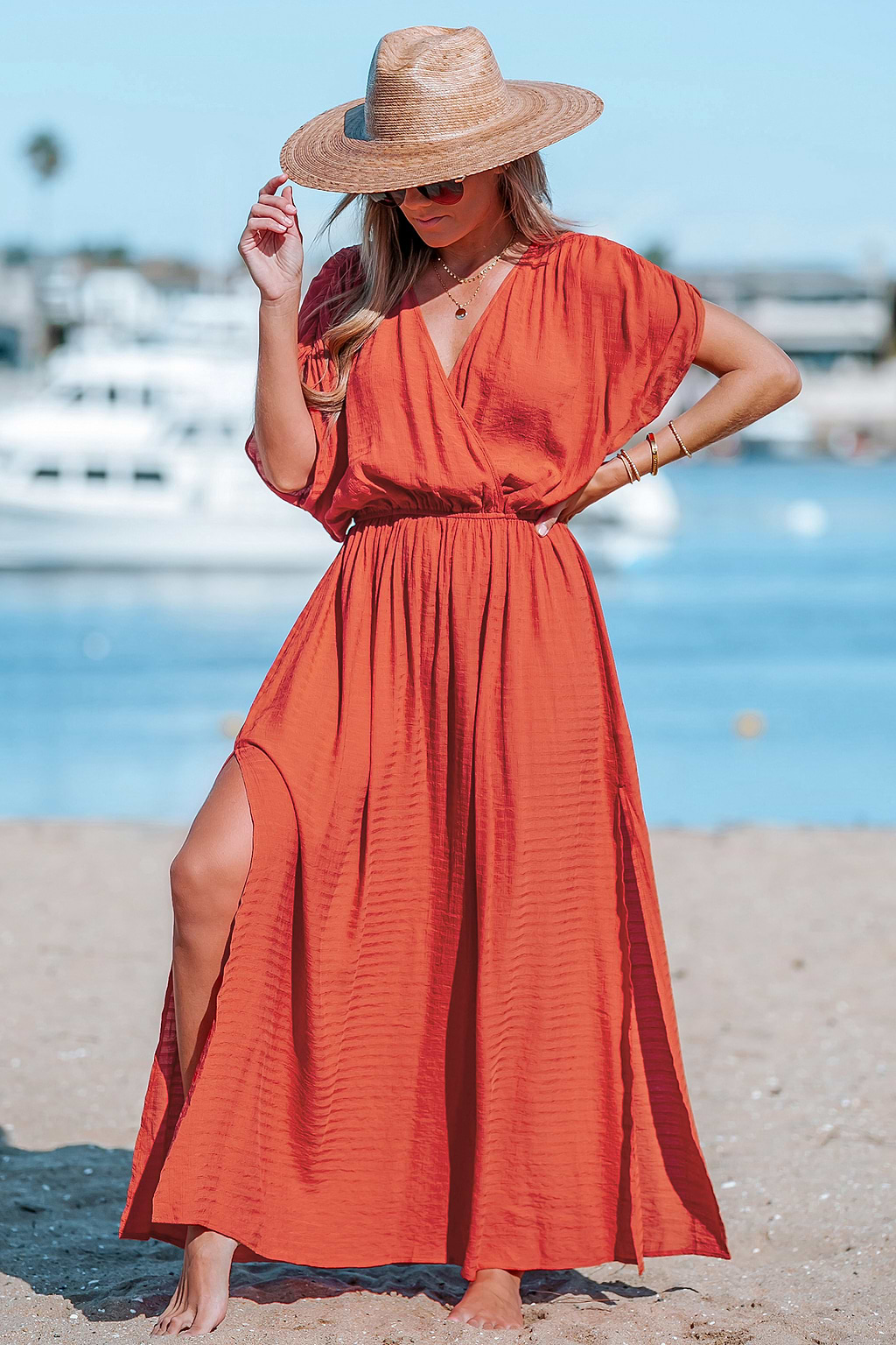 Allyssa Surplice Ruched Maxi Dress