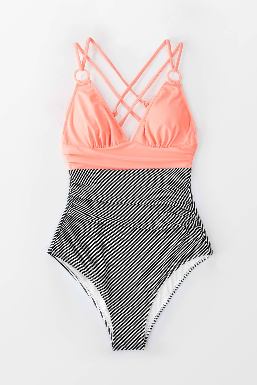Maillot de bain une pièce pêche et rayures