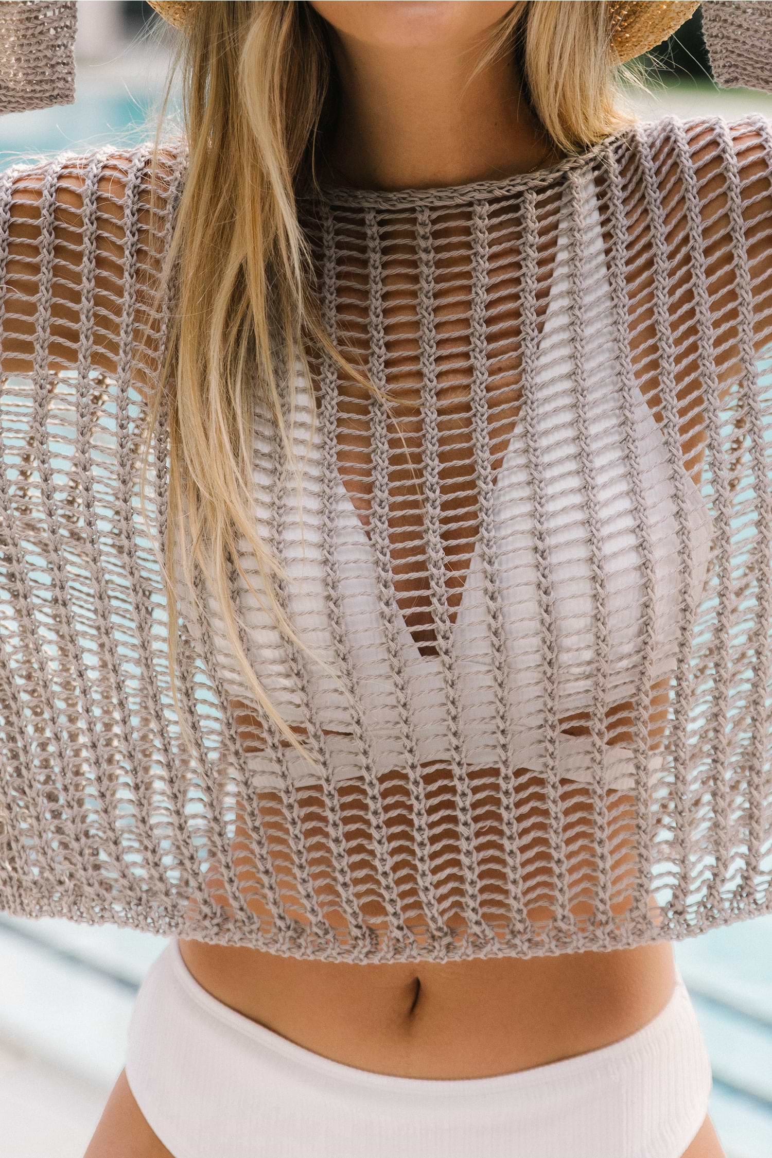 Sheer Crochet Swim Cover-Up Top
