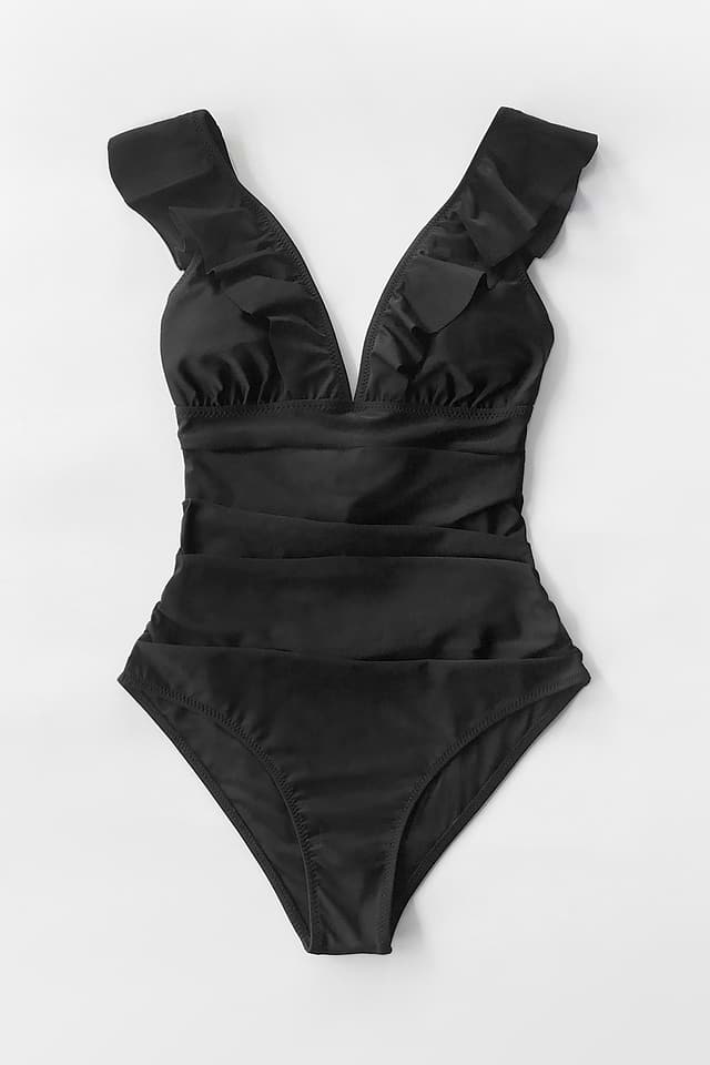 Maillot De Bain 1 Pièce Noir Avec Col Volant Ajouré - Taille M - Neuf Avec étiquettes - Livraison Offerte