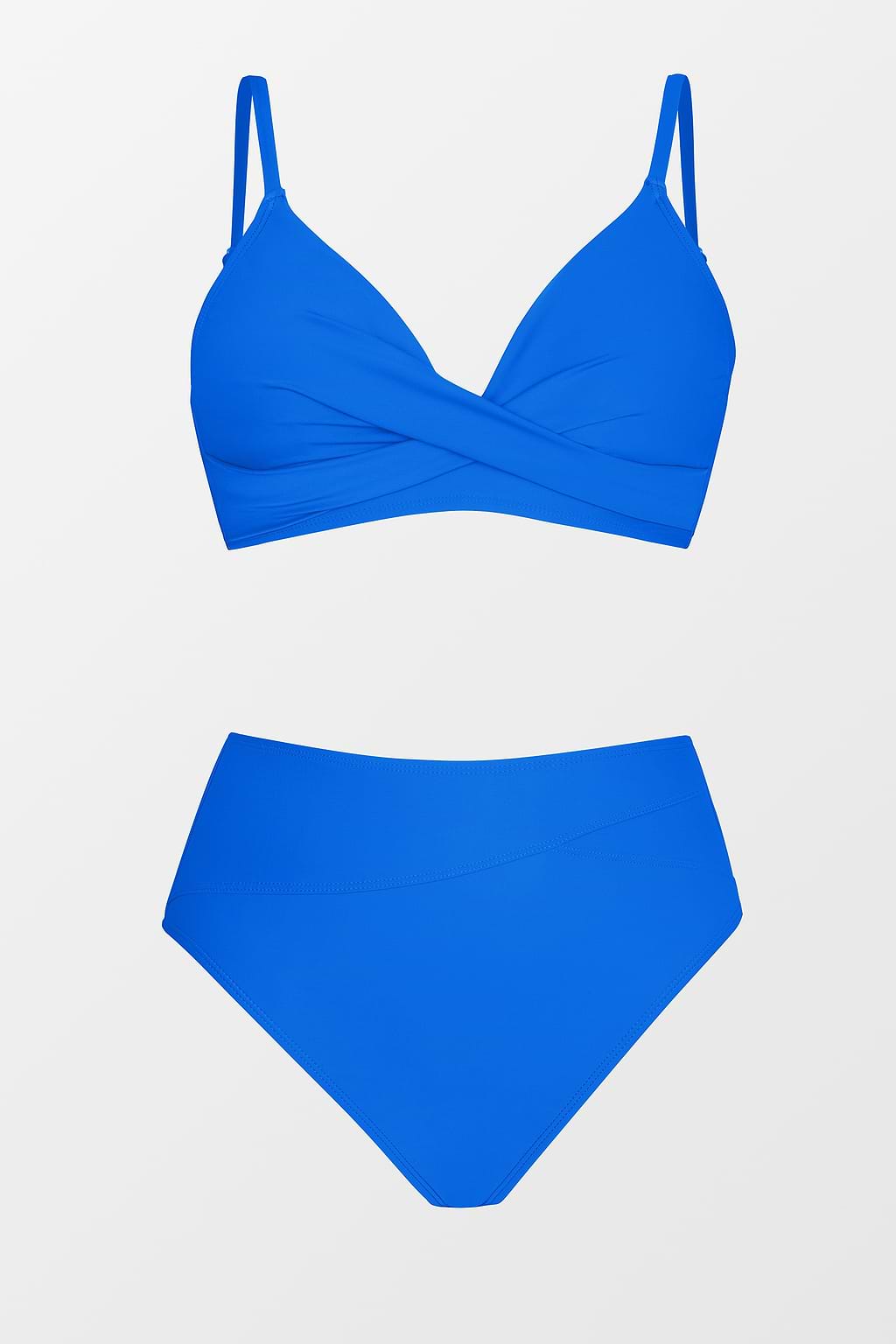 Sunny Blue Colorblock Bralette & Banded High Waist Bikini Set