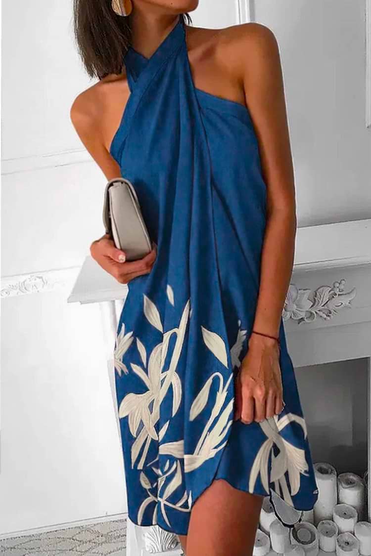 More Than Words Tropical Leaf Print Pleated Dress