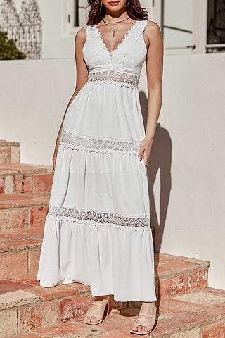chinese dress ladies Ivory Guipure Lace Maxi Dress - All Dresses