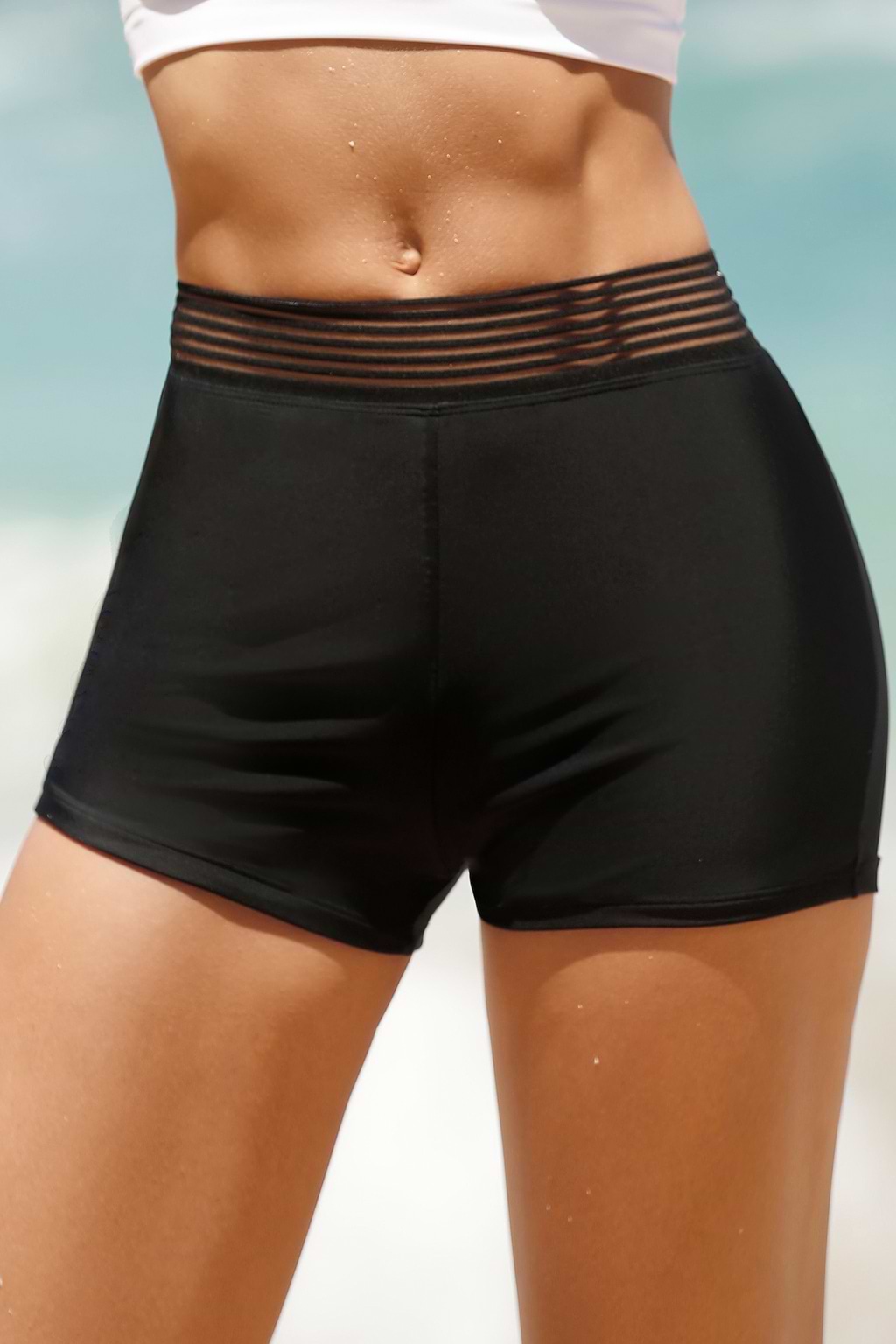 Gestreifte High Waist Badeshorts