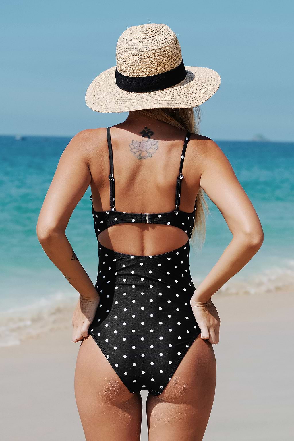 Yacht Dot Merrow Edge Cutout Black One Piece Swimsuit