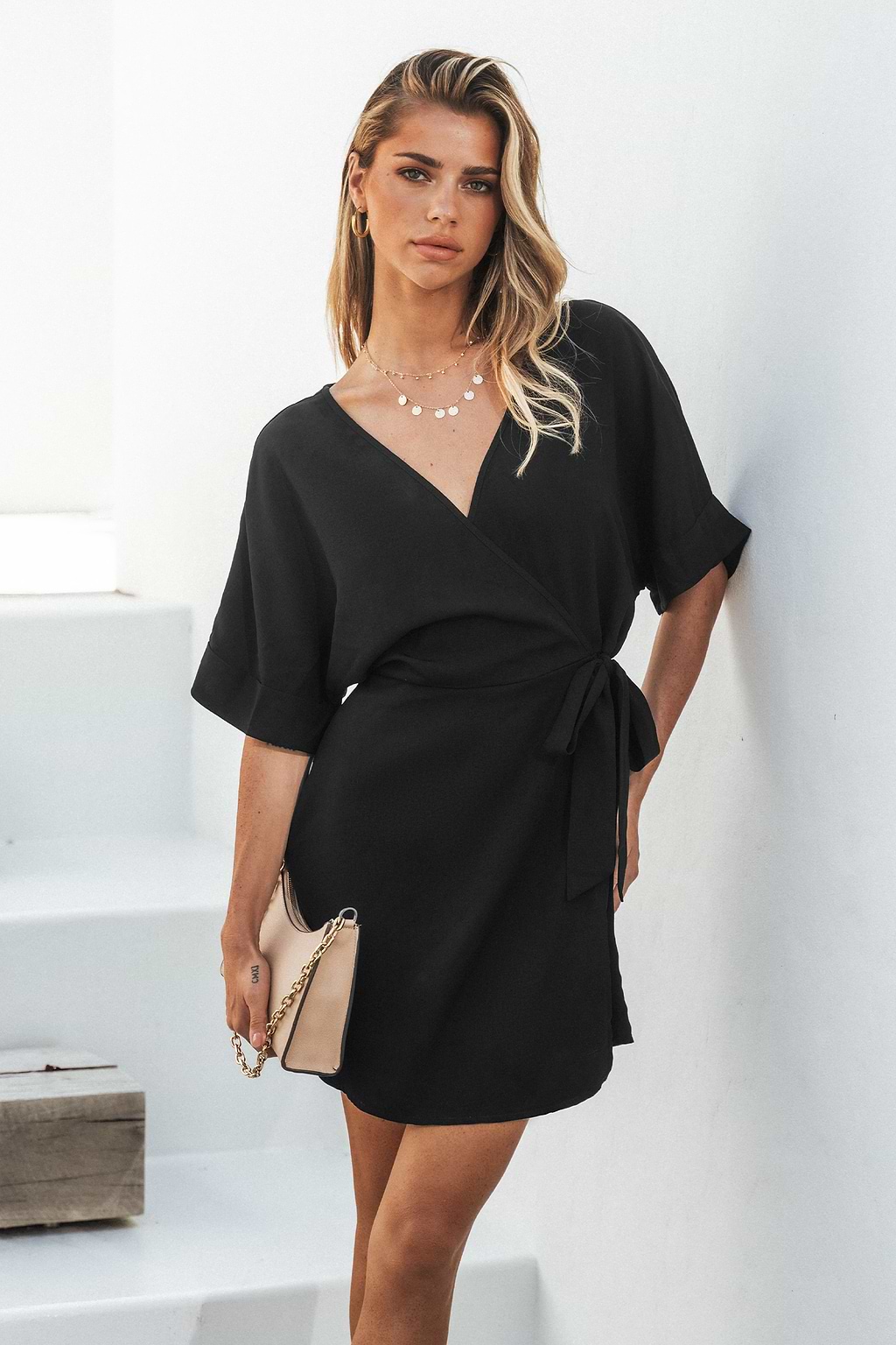 Joanne Black Belted Wrap Romper