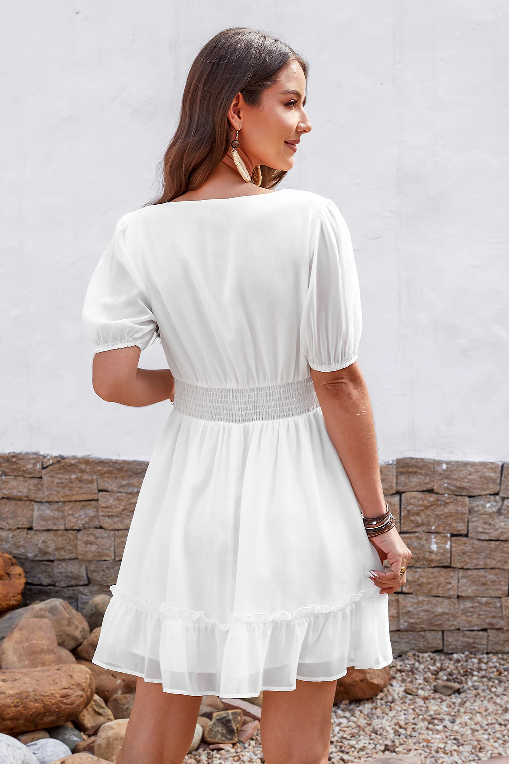 Royalty Bubble Sleeve Lace Trims Mini Dress