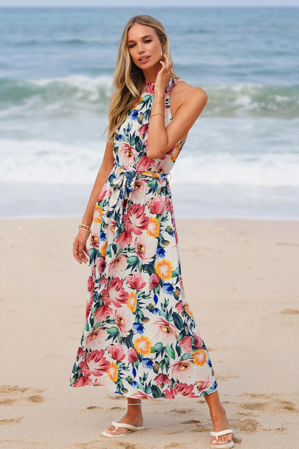 Stephany Belted Floral Print Maxi Dress
