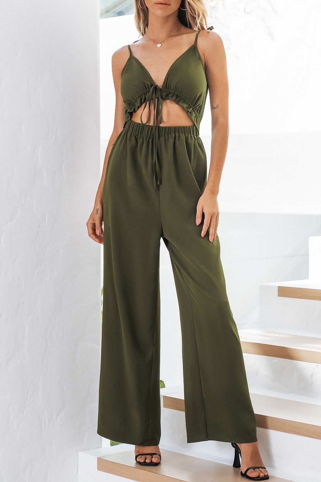 Jeanette Cutout Tie Front Cami Playsuit