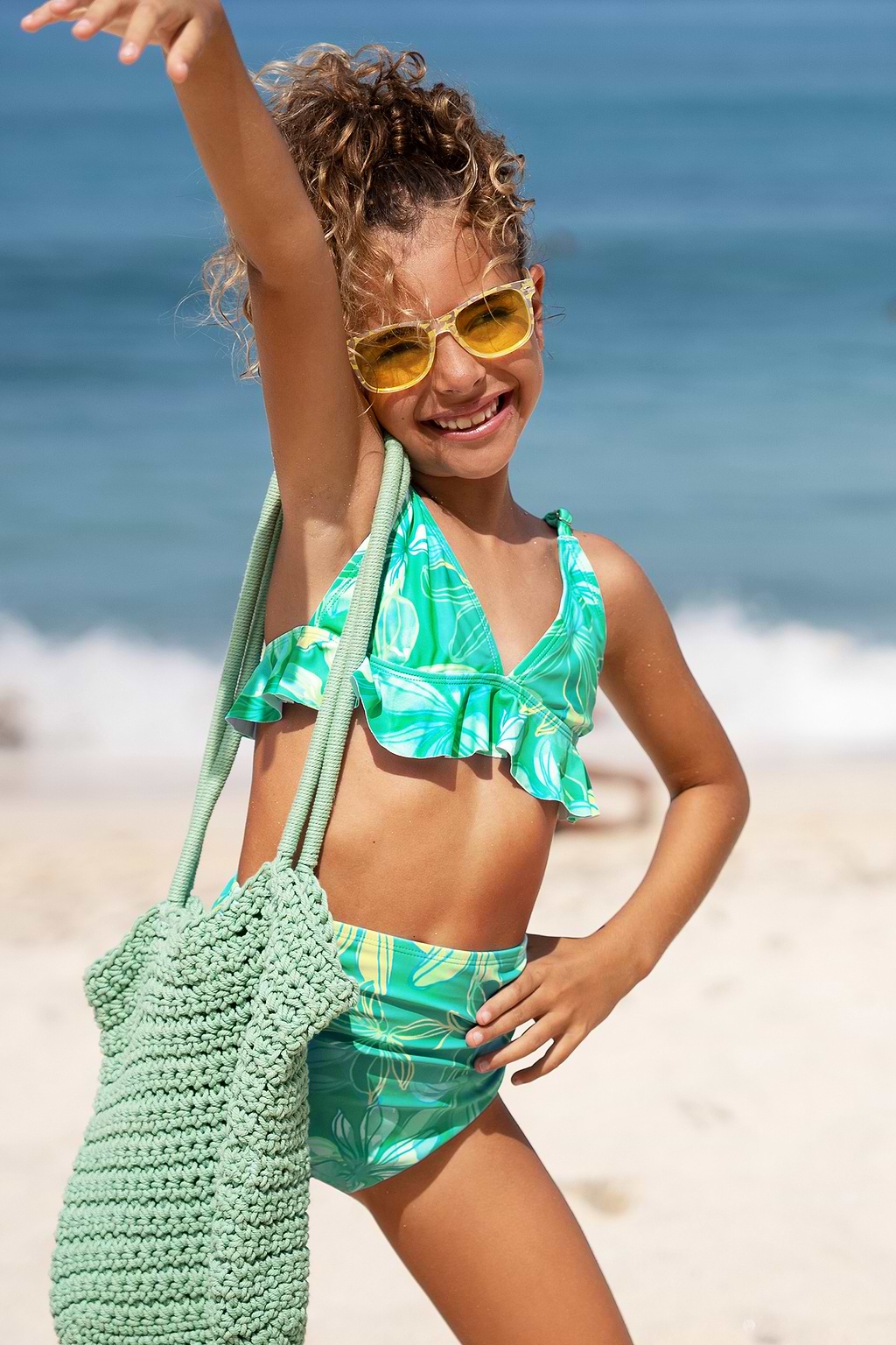 Gerafftes Triangle Bikini-Set mit Blumenmuster für Mädchen