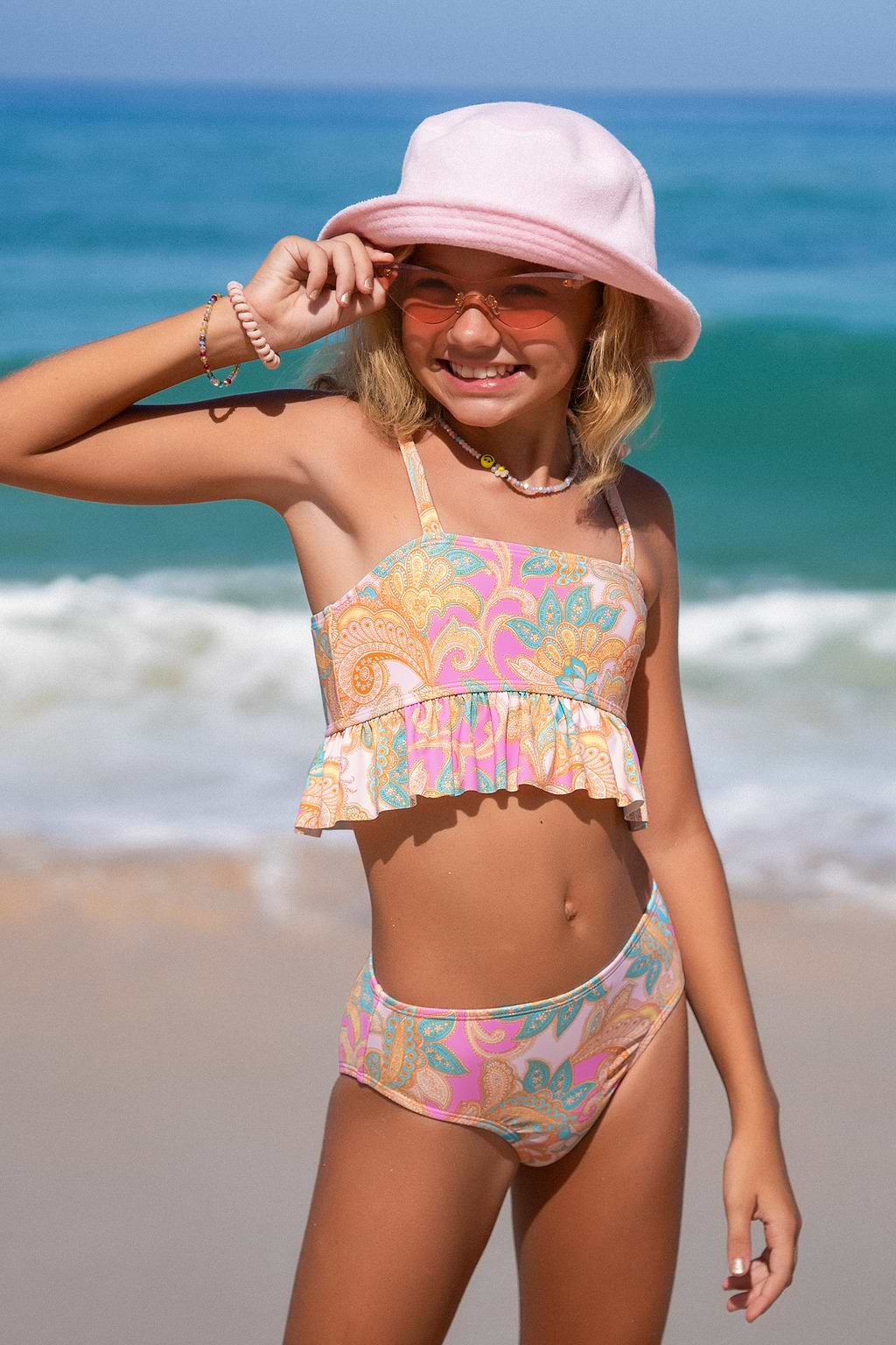 Tankini y hipster con tiras anudadas y volantes Paisley Whisper para niñas
