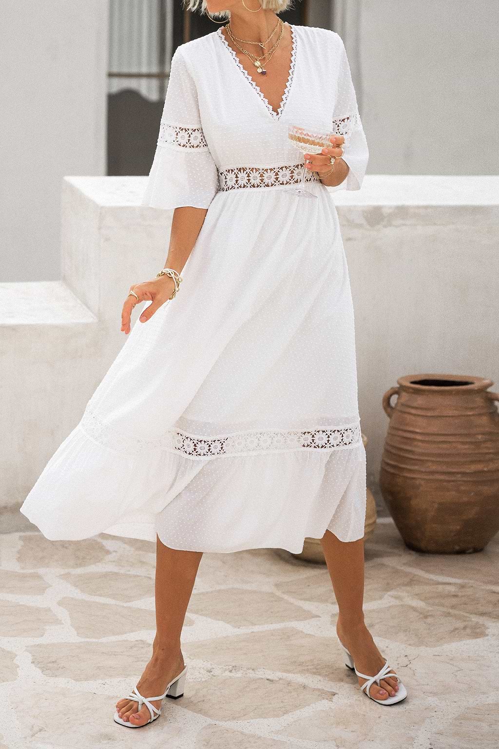 Aral Sea Clip Dot Floral Lace Maxi Dress