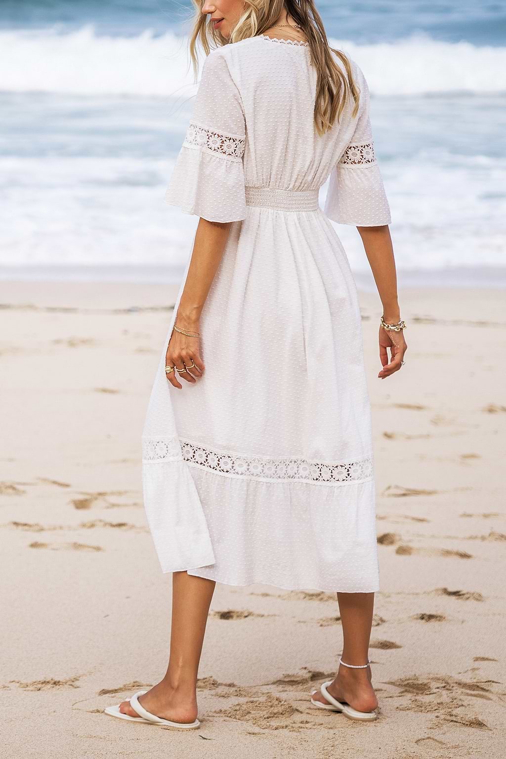Aral Sea Clip Dot Floral Lace Maxi Dress