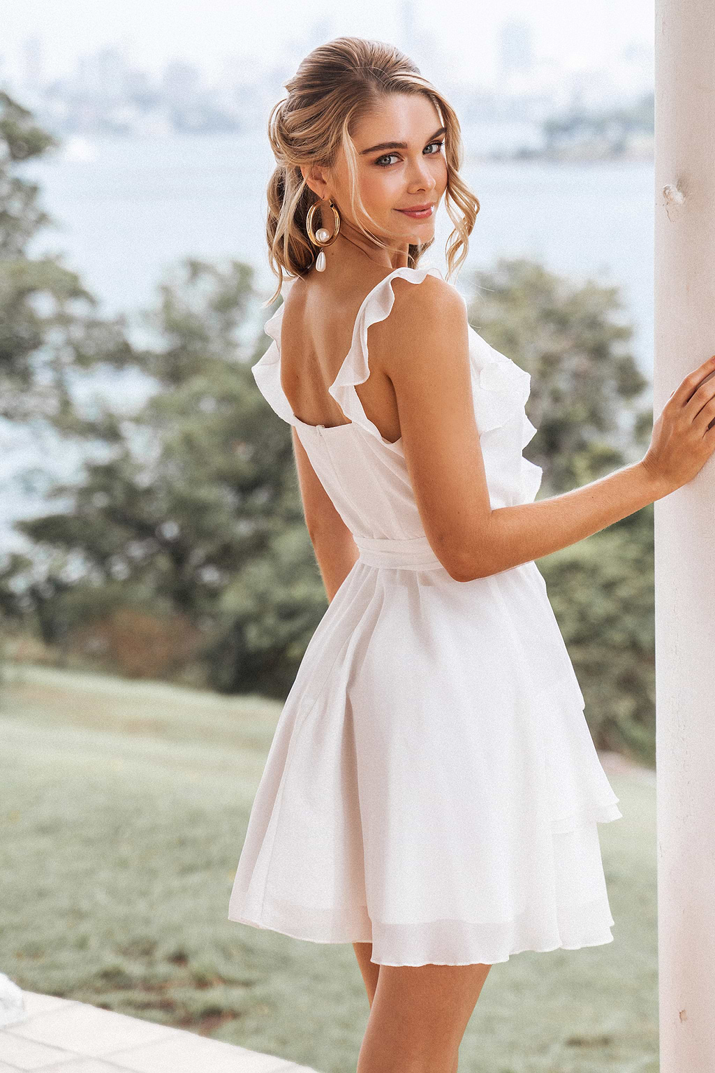 Aveline Belted Chiffon Ruffled Dress