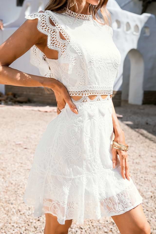 boho lace mini dress La Miel Julianna White Crochet Lace Mini Dress - Size L