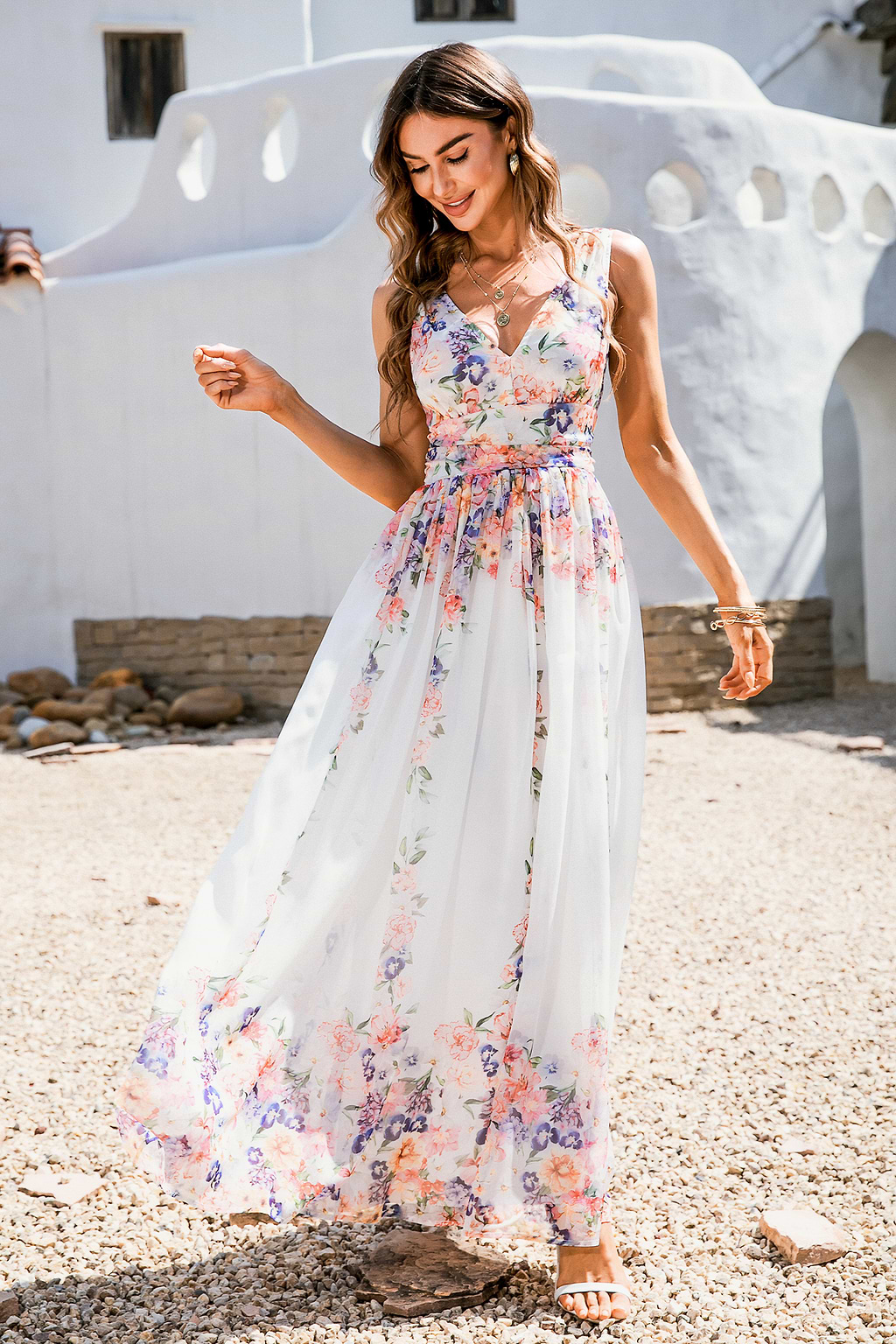 Warm Up Floral Print V-Neck Maxi Dress