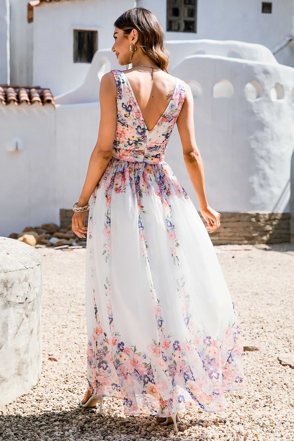 Warm Up Floral Print V-Neck Maxi Dress