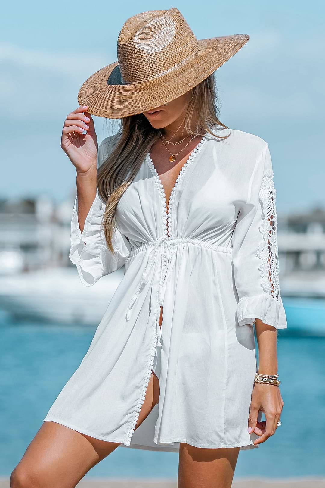 Avah Pom Pom Lace Cover-Up Kimono