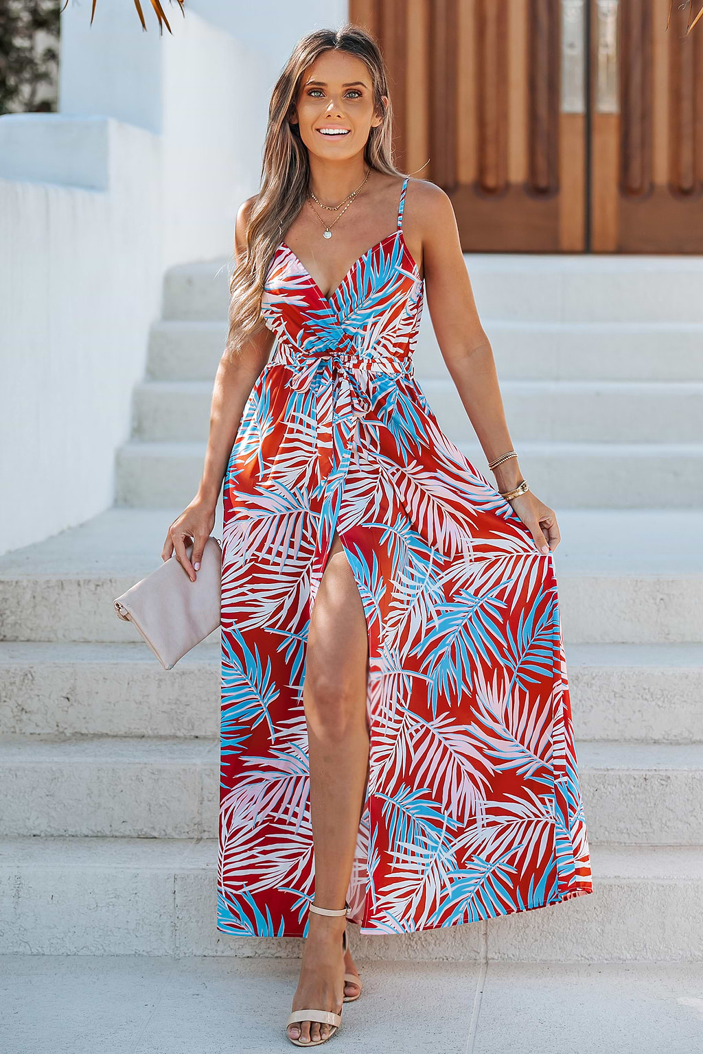 Jazmyn Tropical Leaf Print Maxi Dress