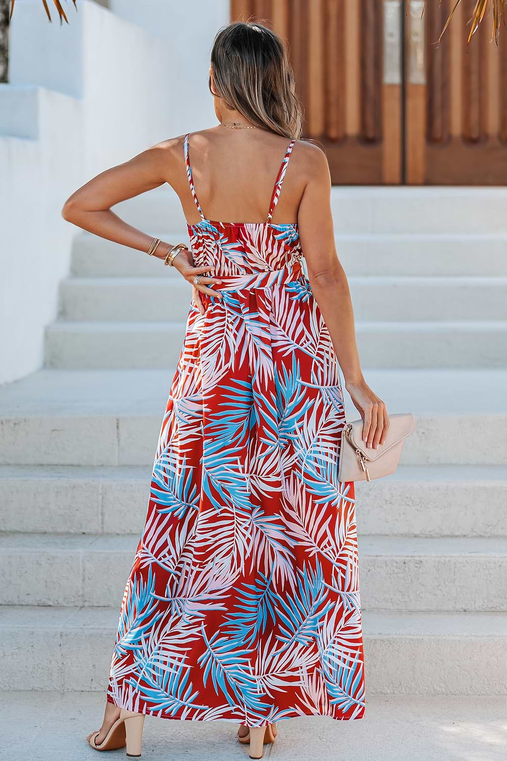 Jazmyn Tropical Leaf Print Maxi Dress